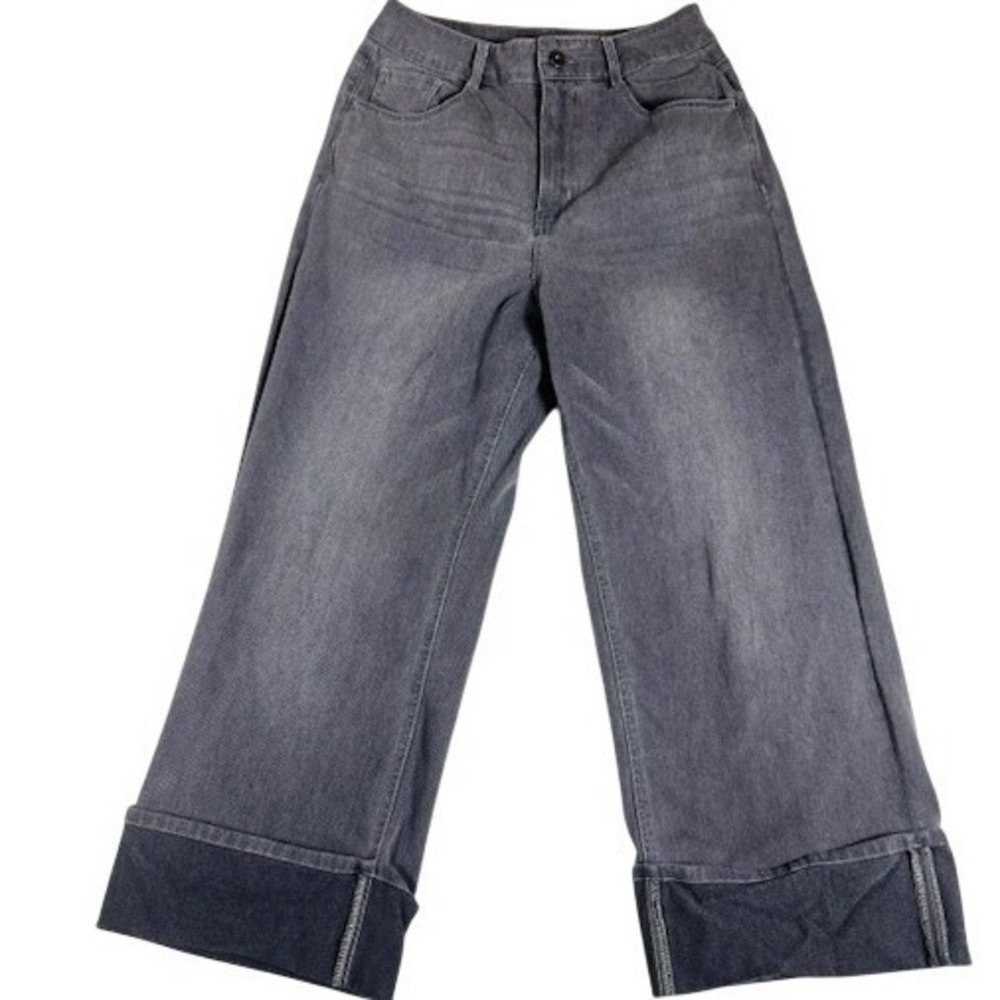 HALARA Wide Leg Flared Jeans in Washed Gray